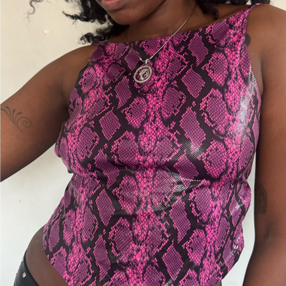 Vibrant Pink Snake Print Crop Top